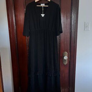 Ganni Pleated Georgette V-neck Maxi Dress